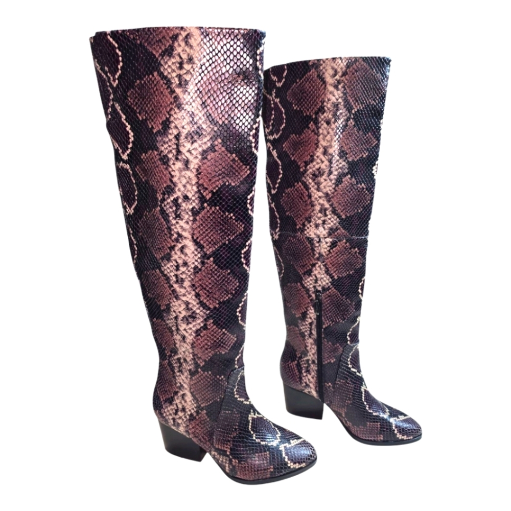 Vince Camuto Nestel Boots Snake Print Block Heel Knee High Boots SZ 5 New
